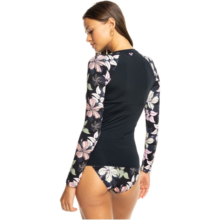 2024 Roxy Womens Sunny Floral Long Sleeve Zip Rash Vest ERJWR03779 - Anthacite Sunny Floral Swim